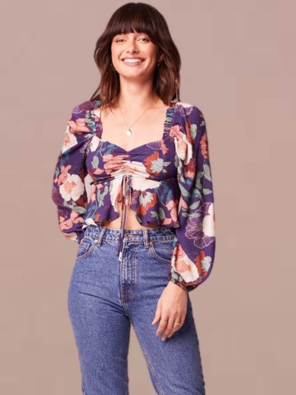 NWT Band of the Free Floriane Floral Long Sleeve Cropped Blouse